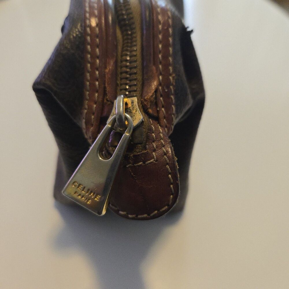 CELINE Old Vintage Pouch PVC Leather Cosmetic Bag Authentic Brown - Picture 5 of 16